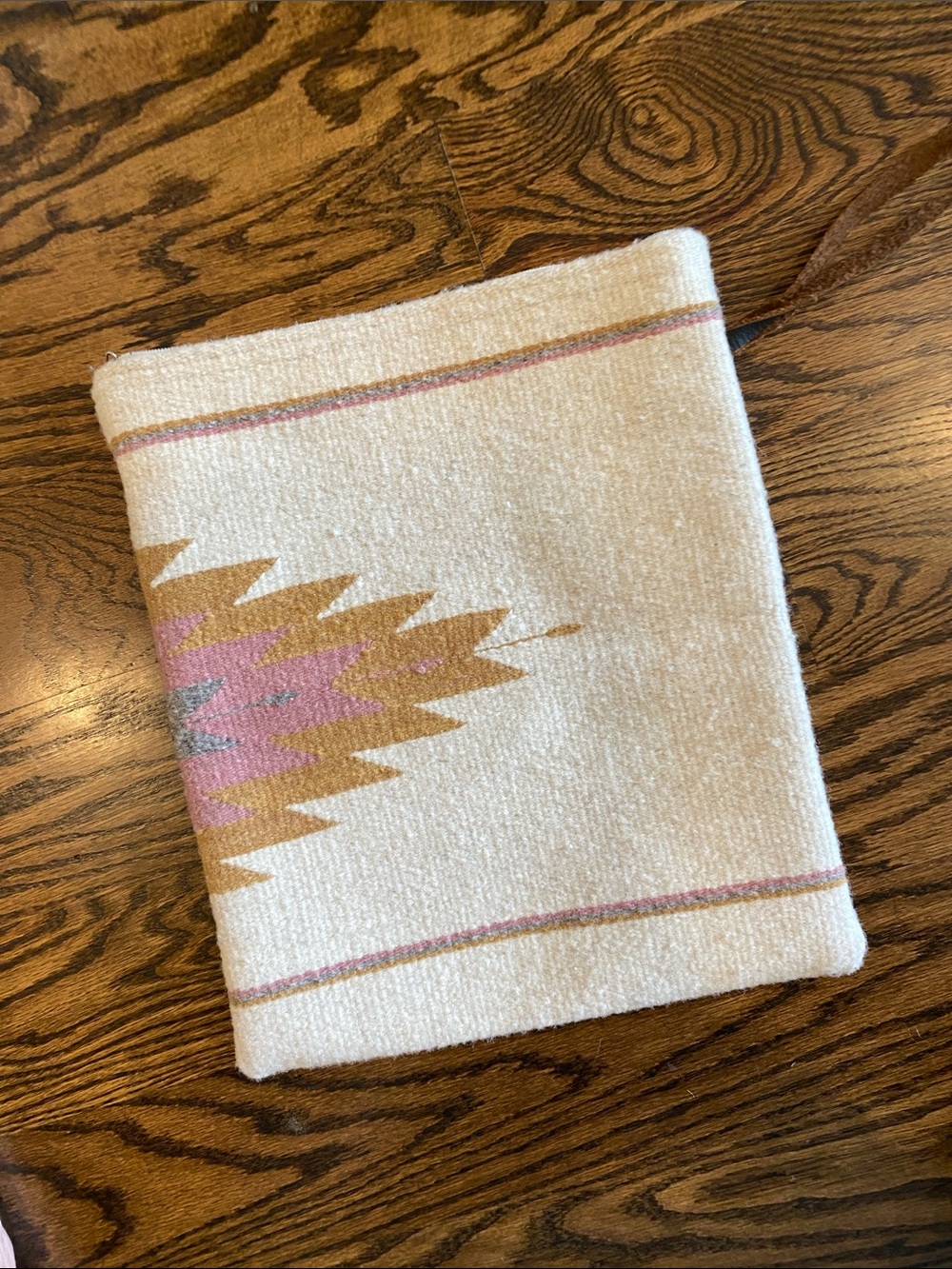 Cream Oaxaca Rug Zip Clutch with Pink and Tan Accent